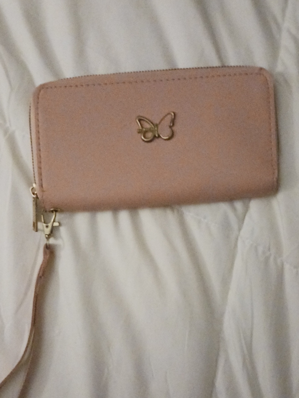 Pink Butterfly Zip Wristlet Wallet